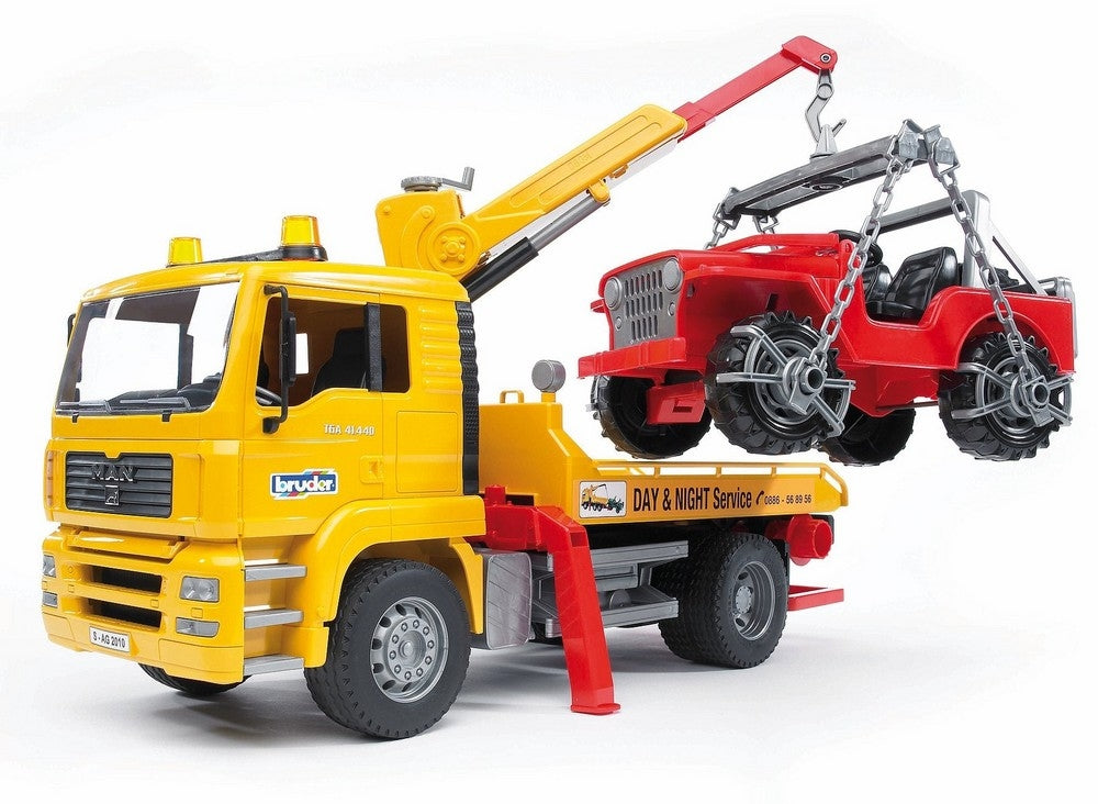 Man tga tow truck with off-road vehicle - bruder 02750