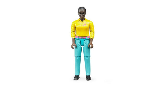 Woman with yellow sweater and turquoise pants - bruder 60404