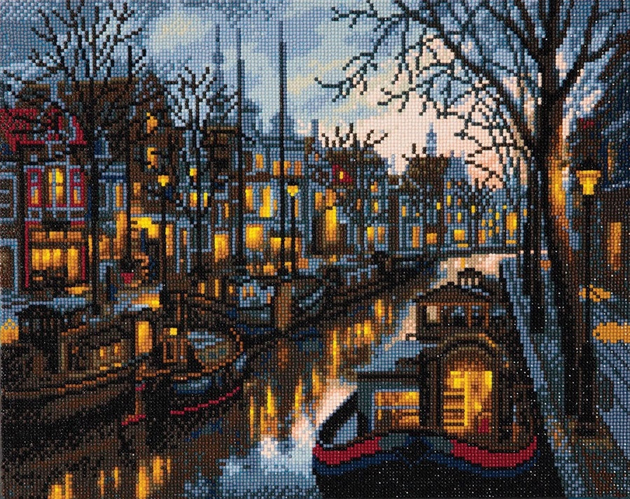 Mounted canvas (16x20") diamond painting - canal life