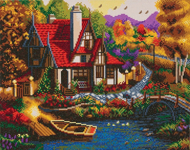 Canvas (16x20") diamond painting - riverside cottage