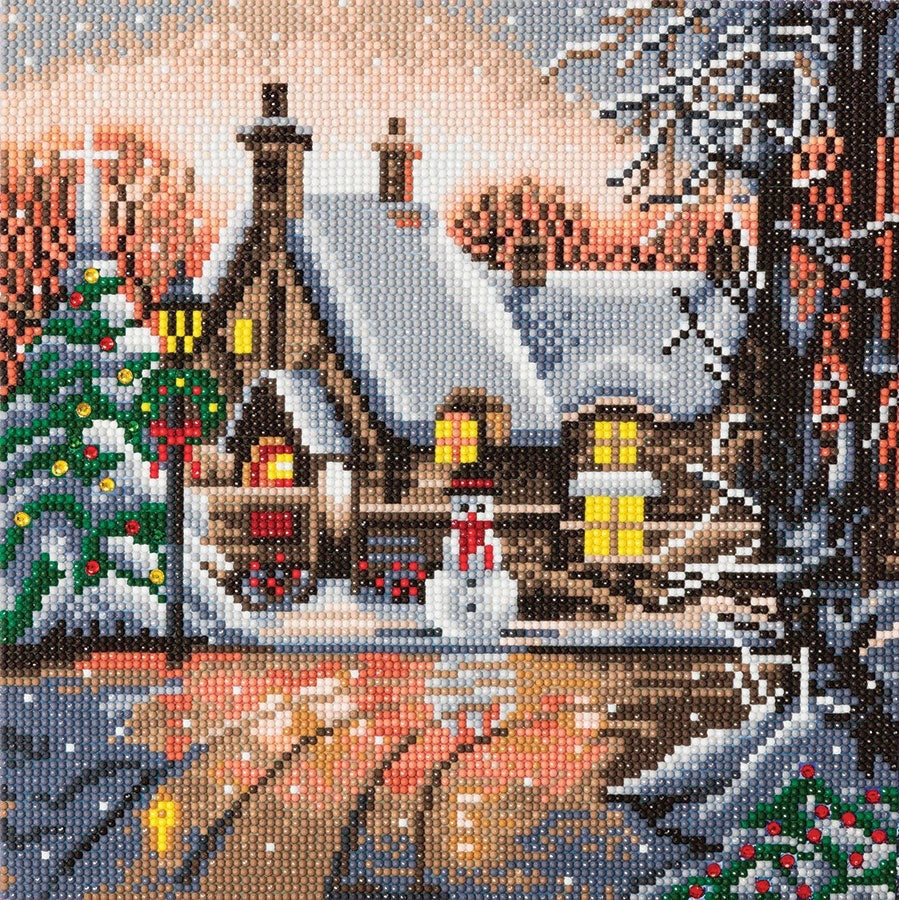 Canvas (12x12") diamond painting - snowman cottage