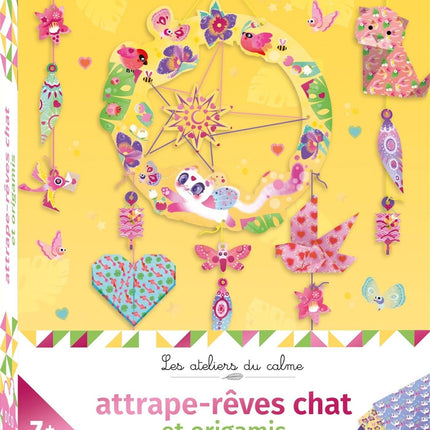 Attrape-rêves chat et origamis - mini-boîte avec accessoires