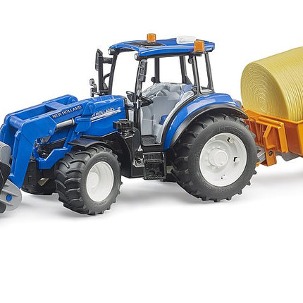 Tracteur New Holland T5. 120 avec chargeur avant, coffre de chargement et fourches - Bruder 09861