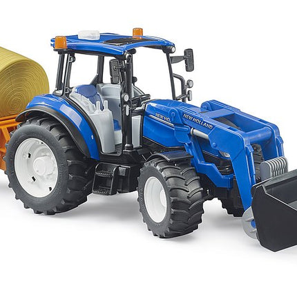 Tracteur New Holland T5. 120 avec chargeur avant, coffre de chargement et fourches - Bruder 09861