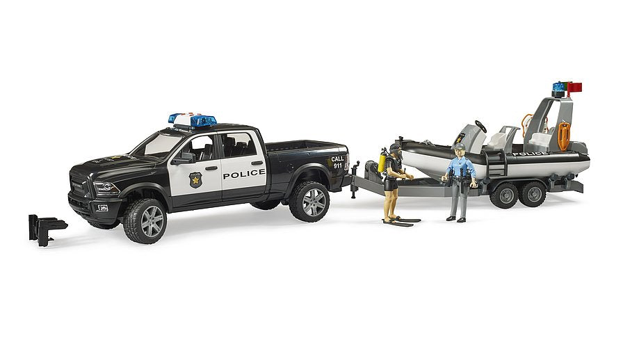 Police Ram 1500 with Bruder rescue boat 02507