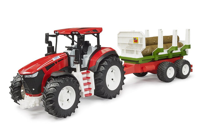 Tracteur ROADMAX avec remorque forestière et 3 troncs d'arbre - Bruder 03453