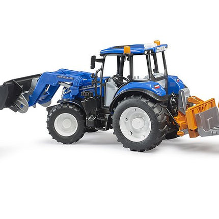 Tracteur New Holland T5. 120 avec chargeur avant, coffre de chargement et fourches - Bruder 09861