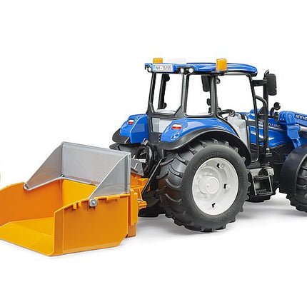 Tracteur New Holland T5. 120 avec chargeur avant, coffre de chargement et fourches - Bruder 09861