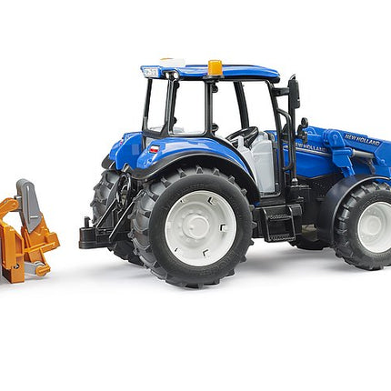Tracteur New Holland T5. 120 avec chargeur avant, coffre de chargement et fourches - Bruder 09861