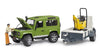 Land rover defender avec remorque, cat et figurine - bruder 02593