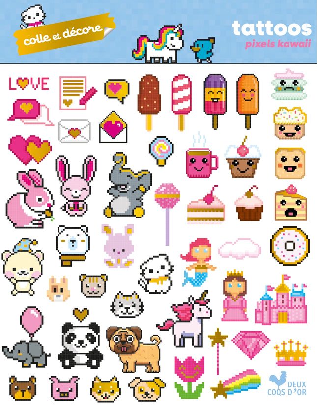 Stick and decorate - Kawaii pixel tattoos