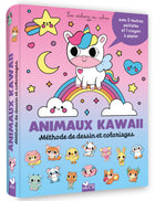 Kawaii animals - Drawing and coloring method - pouch of 5 glittery felt-tip pens and 1 pencil