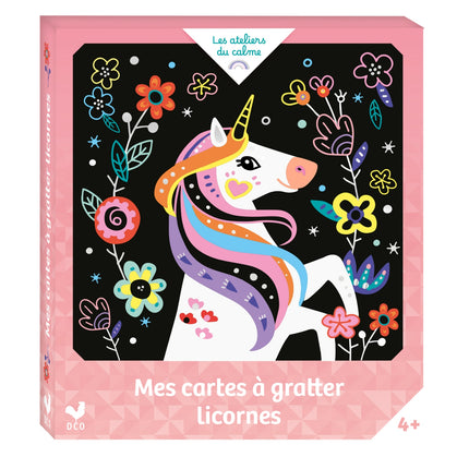 Cartes à gratter licornes - mini boîte avec accessoires