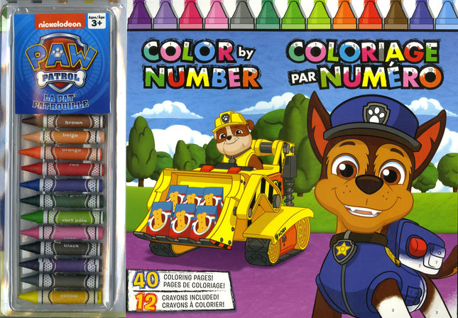 Paw Patrol - Color by Number: 40 coloring pages! 12 crayons to color!