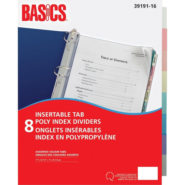 Index Dividers-Basics Brand Poly 8 Tabs Assorted Colors