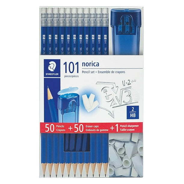Set of 50 Norica HB pencils + 50 eraser tips + 1 pencil sharpener
